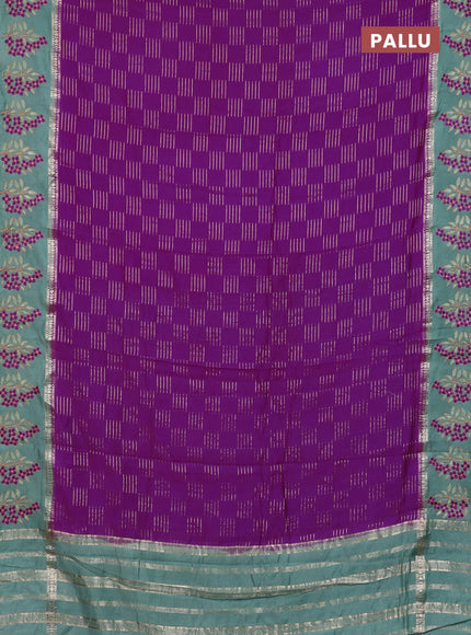 Semi chanderi saree purple and pastel green with allover zari weaves and embroidery border