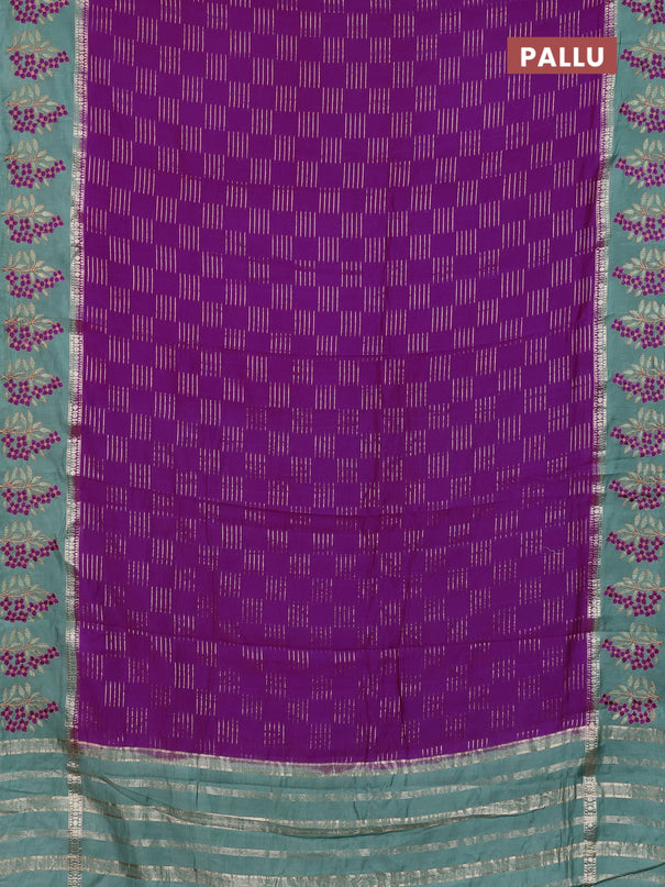 Semi chanderi saree purple and pastel green with allover zari weaves and embroidery border