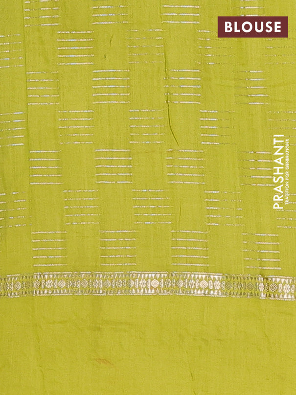 Semi chanderi saree black and lime green with allover zari weaves and embroidery border