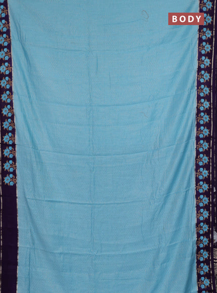 Semi chanderi saree light blue and violet with allover zari weaves and embroidery zari border