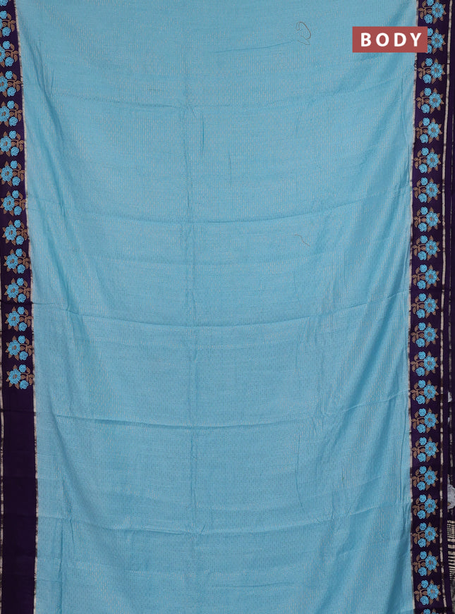 Semi chanderi saree light blue and violet with allover zari weaves and embroidery zari border