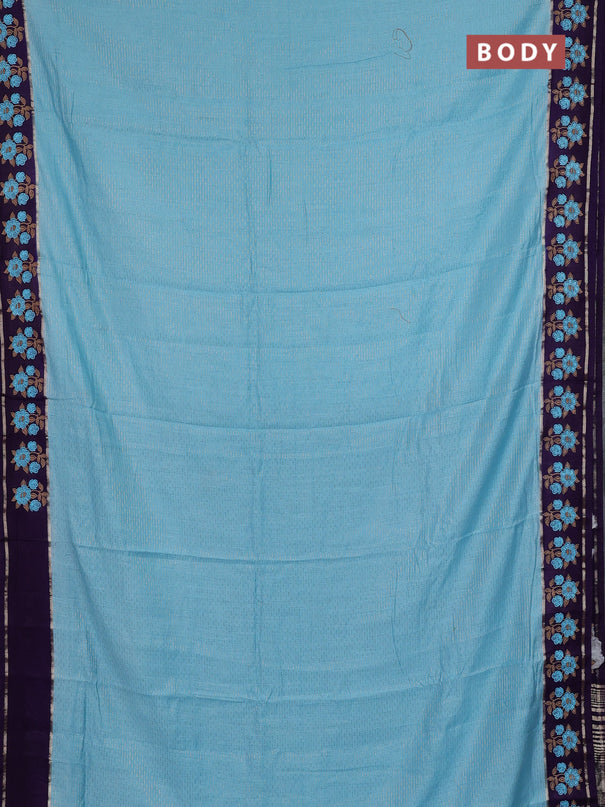 Semi chanderi saree light blue and violet with allover zari weaves and embroidery zari border