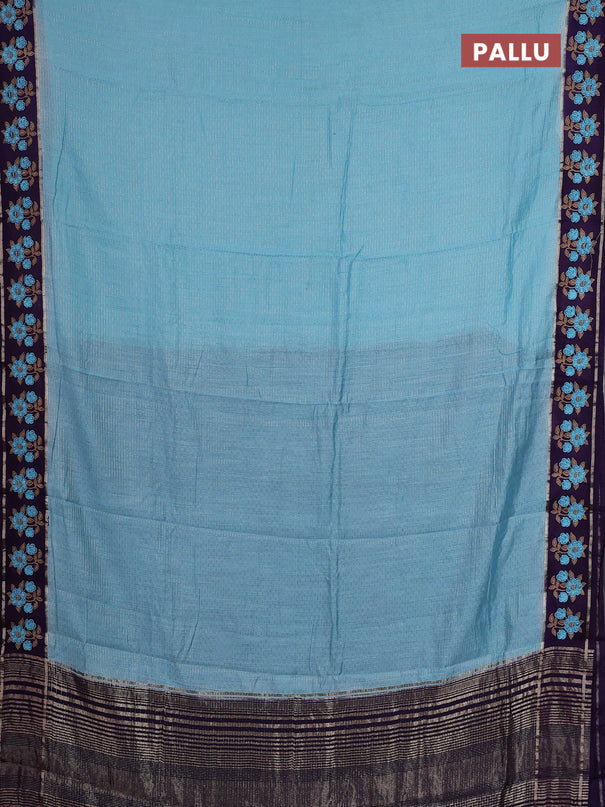Semi chanderi saree light blue and violet with allover zari weaves and embroidery zari border