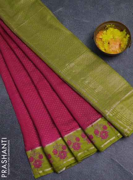 Semi chanderi saree pink and light green with allover zari weaves and embroidery zari border