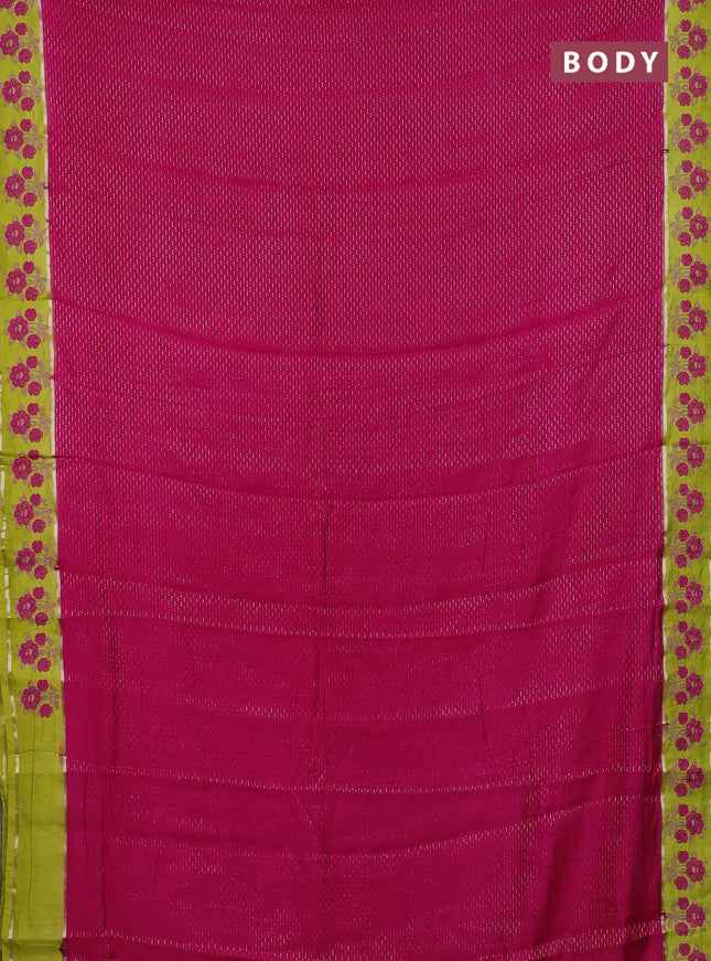 Semi chanderi saree pink and light green with allover zari weaves and embroidery zari border