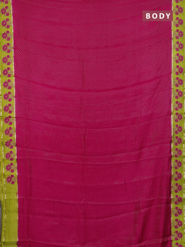 Semi chanderi saree pink and light green with allover zari weaves and embroidery zari border