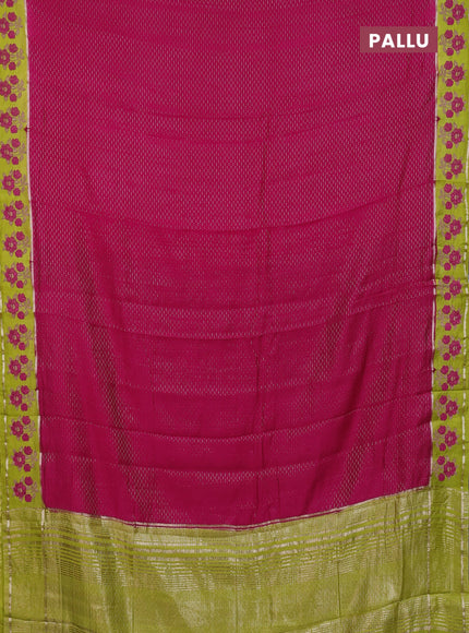 Semi chanderi saree pink and light green with allover zari weaves and embroidery zari border