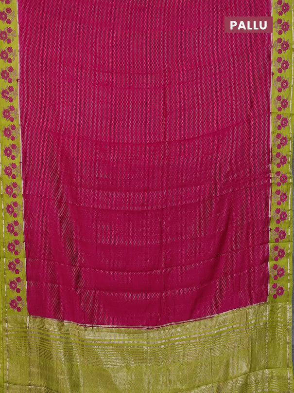 Semi chanderi saree pink and light green with allover zari weaves and embroidery zari border