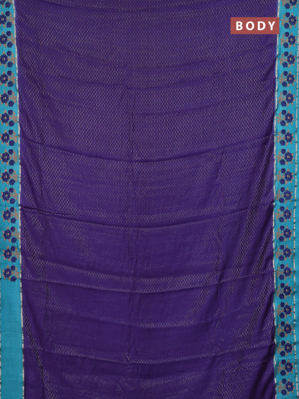Semi chanderi saree blue and teal blue with allover zari weaves and embroidery zari border
