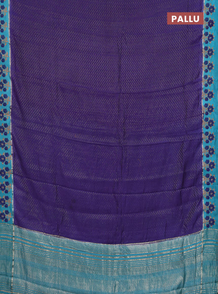 Semi chanderi saree blue and teal blue with allover zari weaves and embroidery zari border