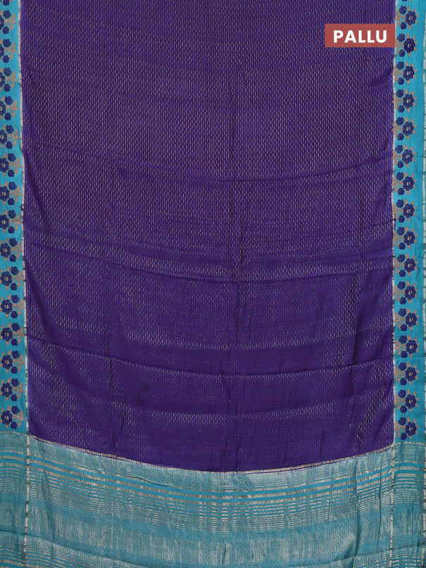 Semi chanderi saree blue and teal blue with allover zari weaves and embroidery zari border