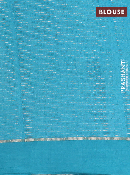 Semi chanderi saree blue and teal blue with allover zari weaves and embroidery zari border