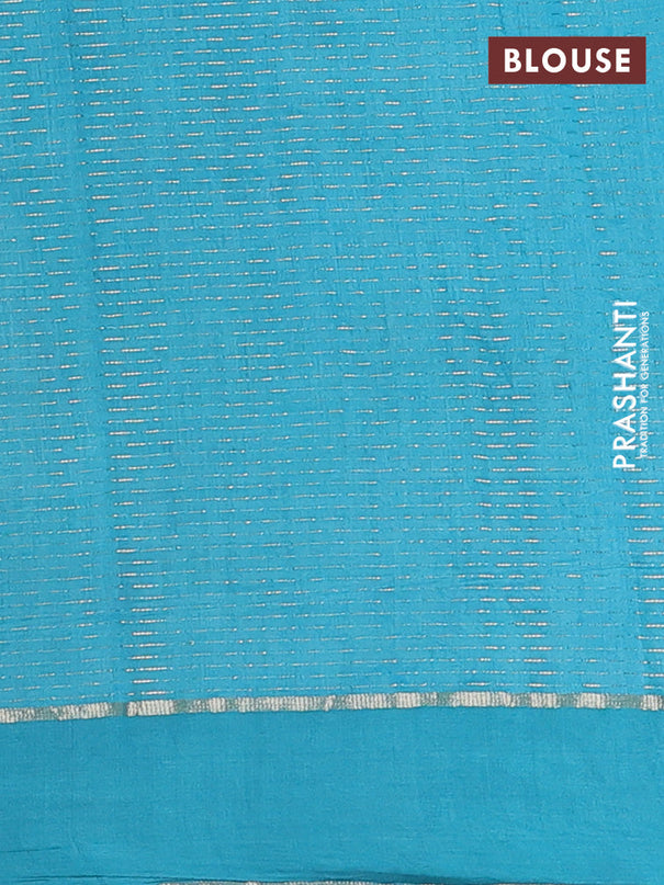 Semi chanderi saree blue and teal blue with allover zari weaves and embroidery zari border