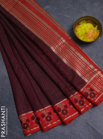 Semi chanderi saree deep maroon and red with allover zari weaves and embroidery zari border