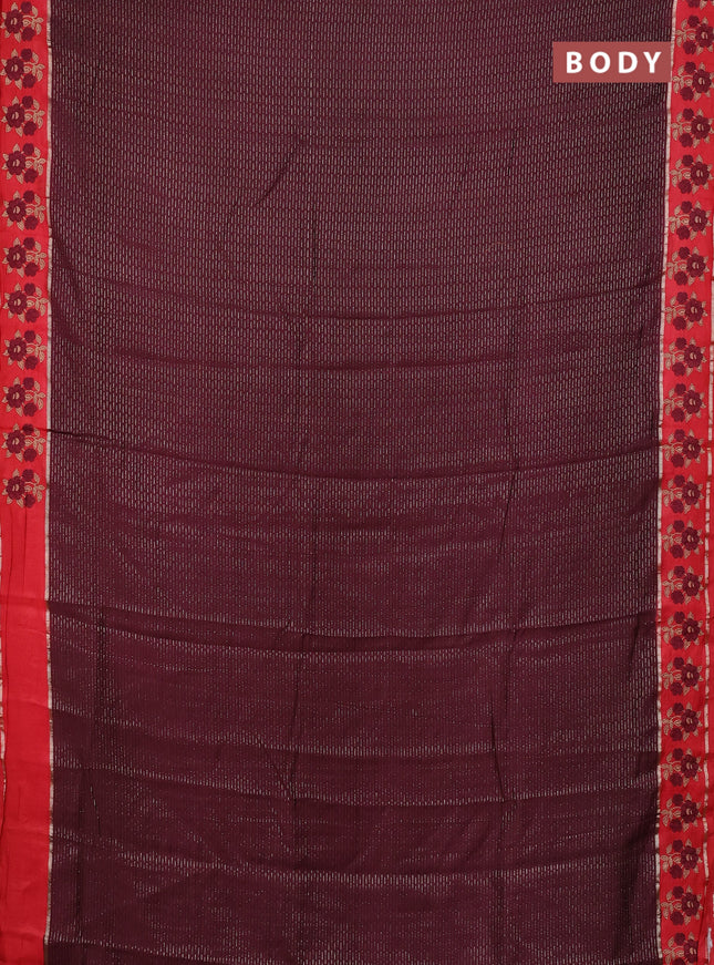 Semi chanderi saree deep maroon and red with allover zari weaves and embroidery zari border
