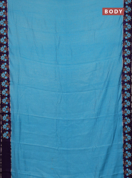Semi chanderi saree light blue and violet with allover zari weaves and embroidery zari border