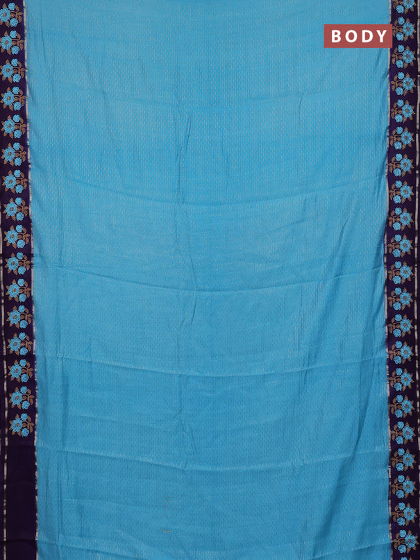Semi chanderi saree light blue and violet with allover zari weaves and embroidery zari border