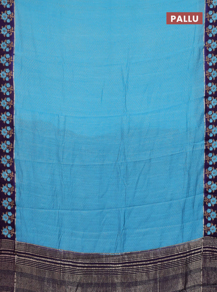 Semi chanderi saree light blue and violet with allover zari weaves and embroidery zari border