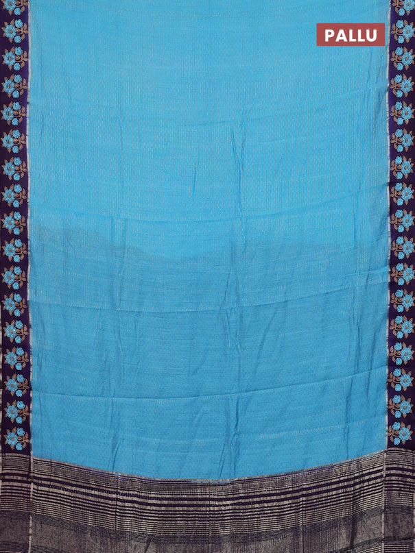 Semi chanderi saree light blue and violet with allover zari weaves and embroidery zari border
