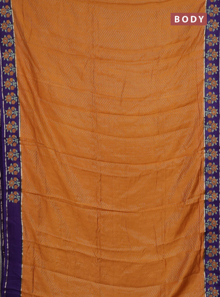 Semi chanderi saree dark mustard and violet with allover zari weaves and embroidery zari border