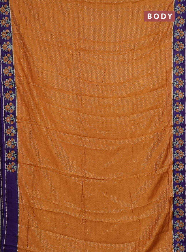 Semi chanderi saree dark mustard and violet with allover zari weaves and embroidery zari border
