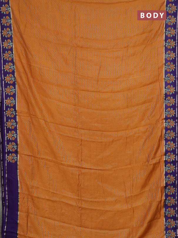 Semi chanderi saree dark mustard and violet with allover zari weaves and embroidery zari border