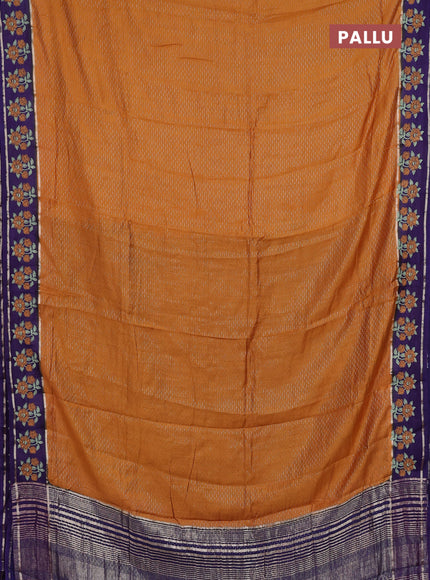 Semi chanderi saree dark mustard and violet with allover zari weaves and embroidery zari border