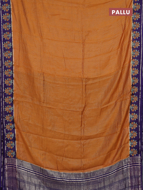 Semi chanderi saree dark mustard and violet with allover zari weaves and embroidery zari border
