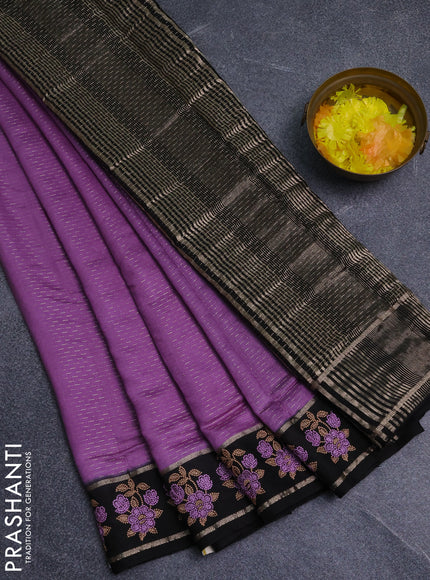 Semi chanderi saree lavender and black with allover zari weaves and embroidery zari border