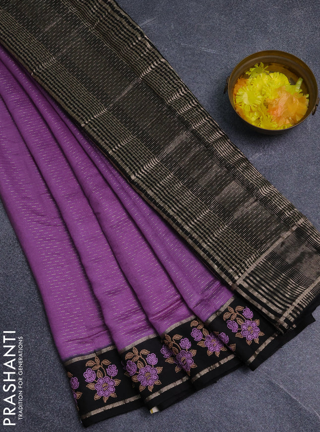 Semi chanderi saree lavender and black with allover zari weaves and embroidery zari border