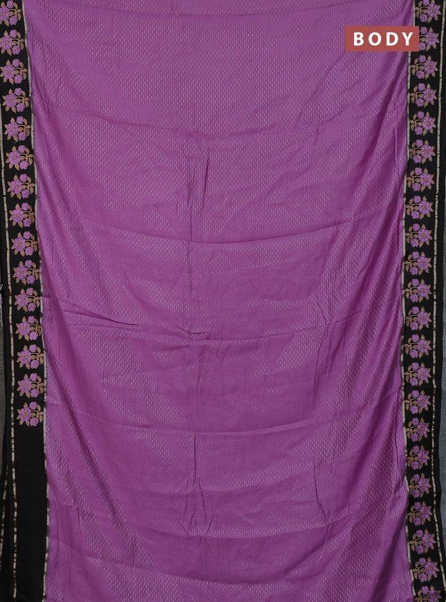 Semi chanderi saree lavender and black with allover zari weaves and embroidery zari border