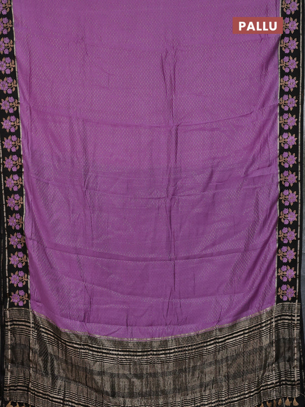 Semi chanderi saree lavender and black with allover zari weaves and embroidery zari border