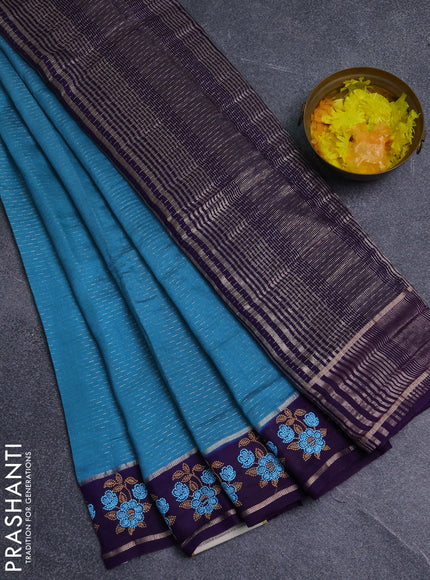 Semi chanderi saree teal blue and violet with allover zari weaves and embroidery zari border
