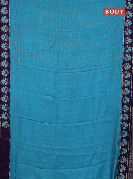 Semi chanderi saree teal blue and violet with allover zari weaves and embroidery zari border