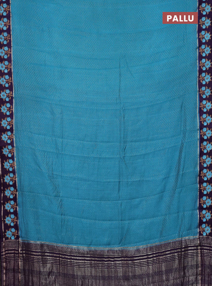 Semi chanderi saree teal blue and violet with allover zari weaves and embroidery zari border