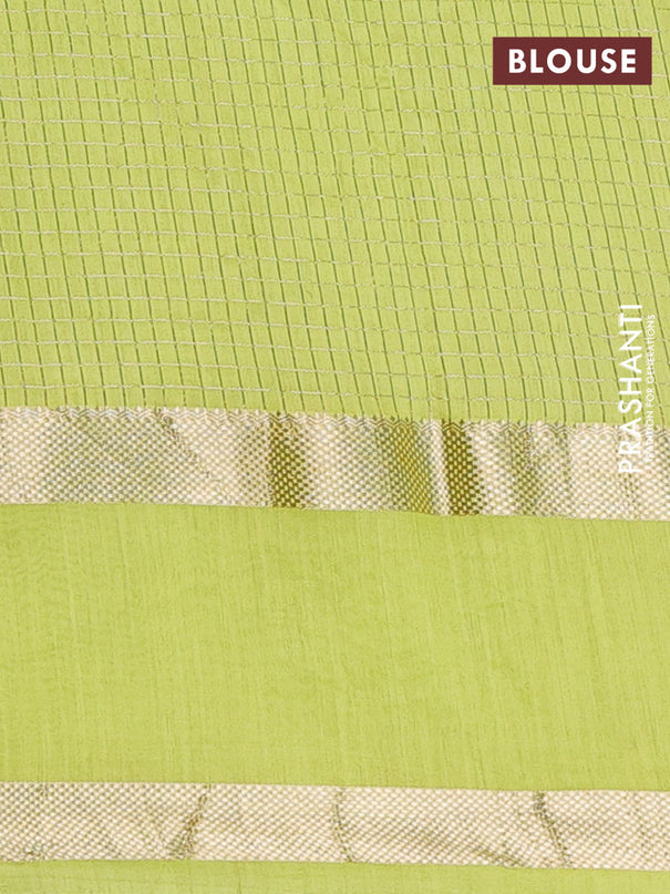 Semi chanderi saree violet and lime yellow with allover zari woven checked pattern and embroidery zari border