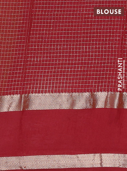 Semi chanderi saree light green and maroon with allover zari woven checked pattern and embroidery zari border