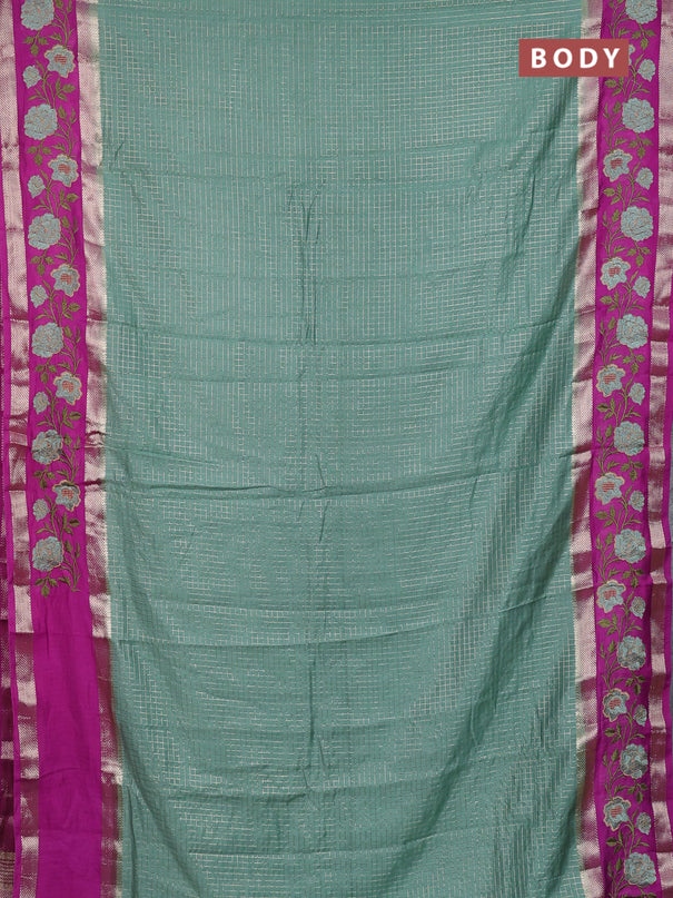 Semi chanderi saree pastel green and purple shade with allover zari woven checked pattern and embroidery zari border