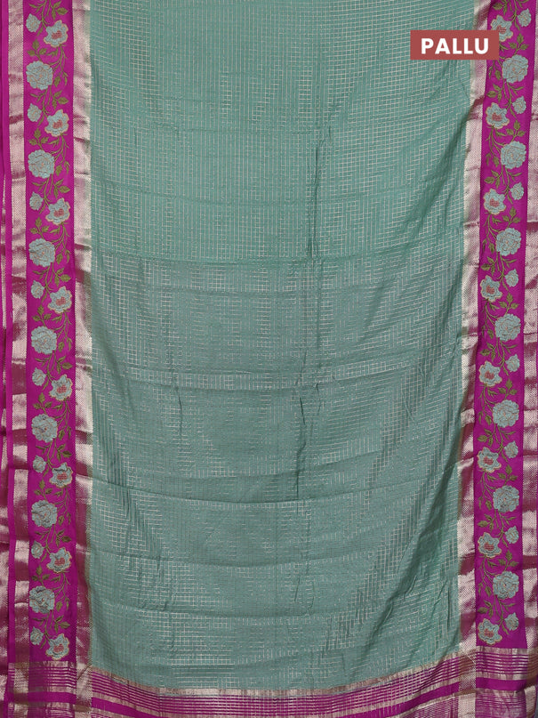 Semi chanderi saree pastel green and purple shade with allover zari woven checked pattern and embroidery zari border