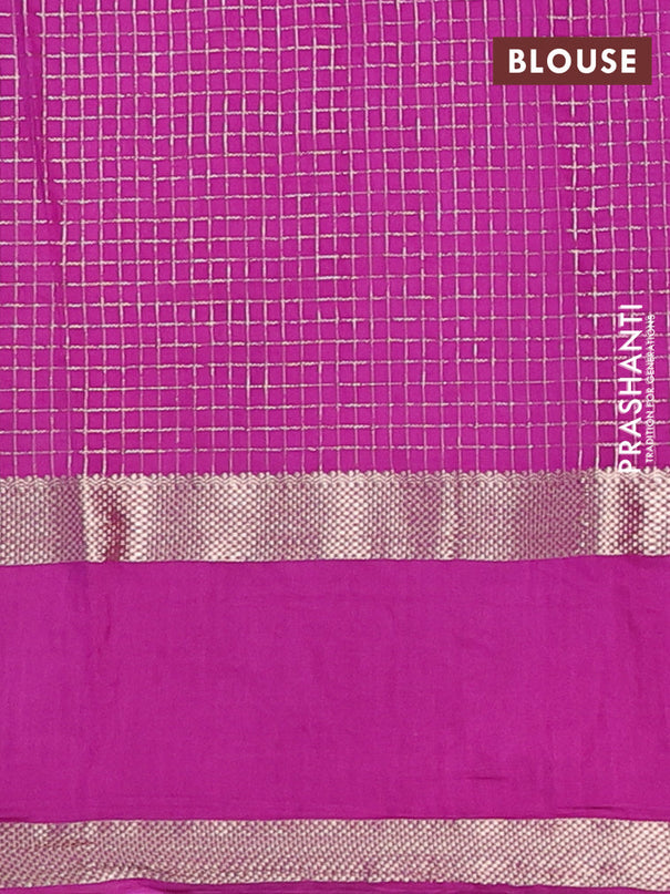 Semi chanderi saree pastel green and purple shade with allover zari woven checked pattern and embroidery zari border