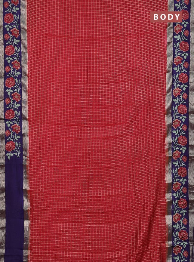 Semi chanderi saree maroon and violet with allover zari woven checked pattern and embroidery zari border