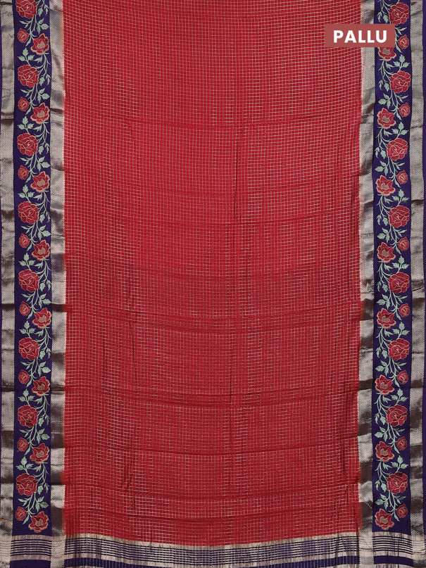 Semi chanderi saree maroon and violet with allover zari woven checked pattern and embroidery zari border