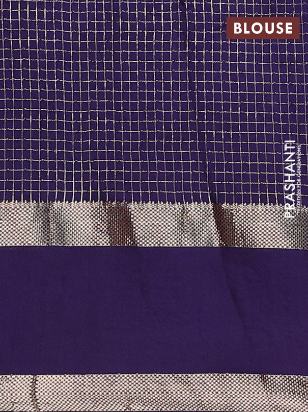Semi chanderi saree maroon and violet with allover zari woven checked pattern and embroidery zari border