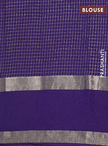 Semi chanderi saree yellow and violet with allover zari woven checked pattern and embroidery zari border