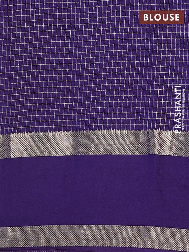 Semi chanderi saree yellow and violet with allover zari woven checked pattern and embroidery zari border