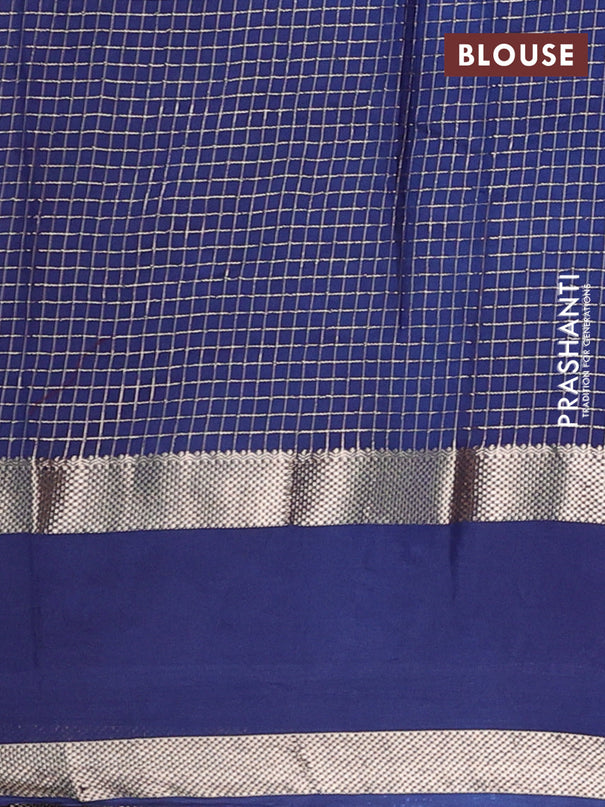 Semi chanderi saree light pink and navy blue with allover zari woven checked pattern and embroidery zari border