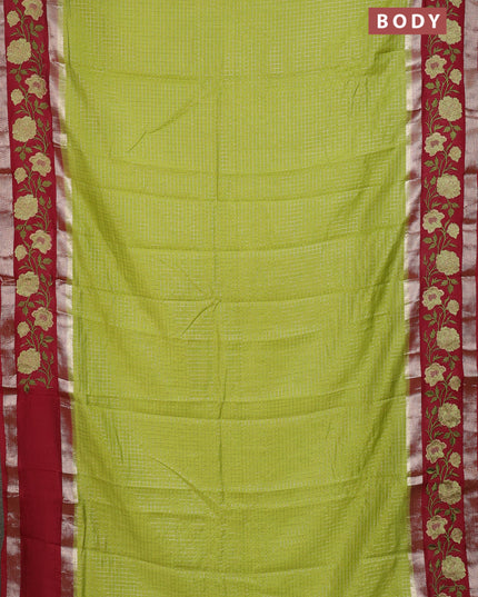 Semi chanderi saree light green and maroon with allover zari woven checked pattern and embroidery zari border