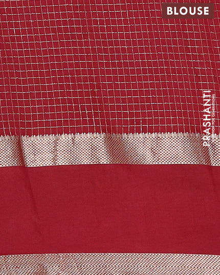 Semi chanderi saree light green and maroon with allover zari woven checked pattern and embroidery zari border