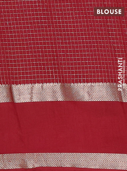 Semi chanderi saree light green and maroon with allover zari woven checked pattern and embroidery zari border