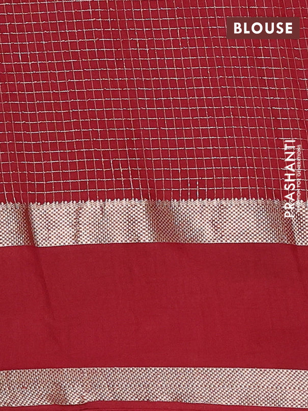 Semi chanderi saree light green and maroon with allover zari woven checked pattern and embroidery zari border